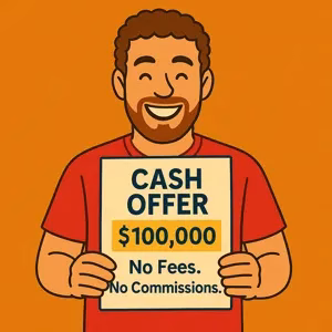 Happy seller holding a cash offer with no fees or commissions